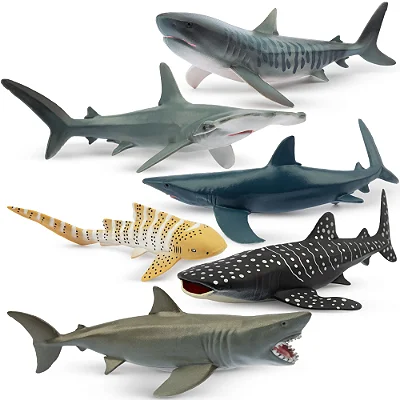 CONJUNTO DE 6 TUBARÕES TOYMANY FIGURAS DE PEIXES MARINHOS DE BRINQUEDO