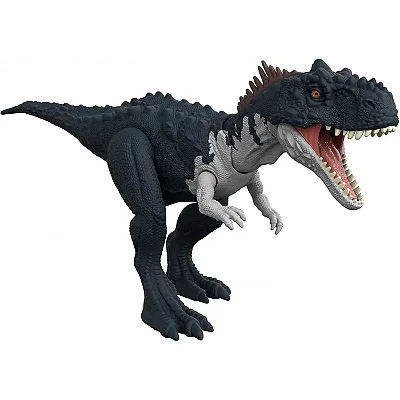 RAJASAURUS AZUL RUGE E ATACA MATTEL JURASSIC WORLD DOMÍNIO RAJASSAURO