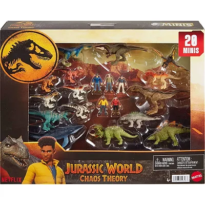 CONJUNTO 20 MINI FIGURAS E DINOSSAUROS JURASSIC WORLD CHAOS THEORY MATTEL