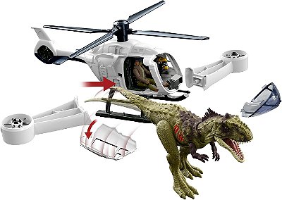 PACOTE DE COMBATE DE HELICÓPTERO COM RAJASAURUS E KAYLA JURASSIC WORLD DOMINION MATTEL