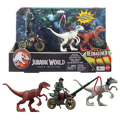 PACOTE DE PERSEGUIÇÃO DE MOTO COM OWEN E VELOCIRAPTOR JURASSIC WORLD LEGACY COLLECTION REIMAGINED MATTEL