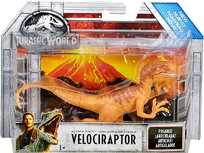 VELOCIRAPTOR ATTACK PACK LARANJA CONJUNTO DE ATAQUE FIGURA BÁSICA JURASSIC WORLD FALLEN KINGDOM MATTEL