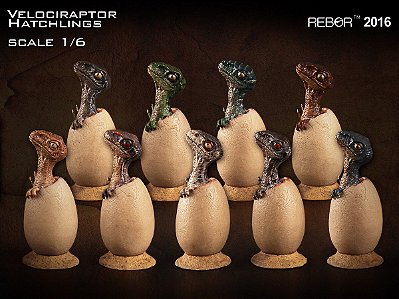 CONJUNTO DE OVOS DE VELOCIRAPTOR COM BEBÊ NASCENDO REBOR - 9 CORES