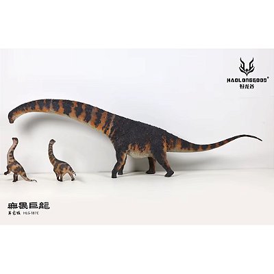 DREADNOUGHTUS HAOLONGGOOD PRETO E LARANJA COM FILHOTES DINOSSAURO MODELO CIENTÍFICO SAURÓPODE MINIATURA