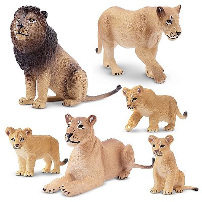 CONJUNTO DE 6 LEÕES TOYMANY FIGURAS DE FELINOS REALISTAS MINIATURAS COLECIONÁVEIS