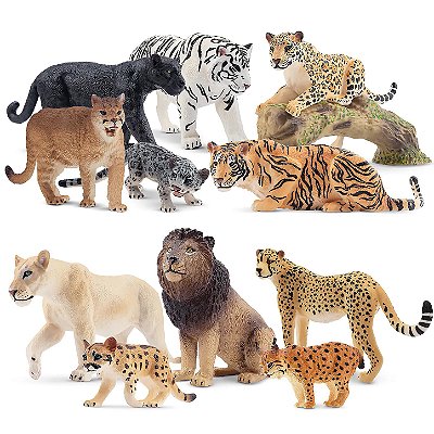 CONJUNTO DE FELINOS SELVAGENS TOYMANY 12 FIGURAS REALISTAS MINIATURAS COLECIONÁVEIS