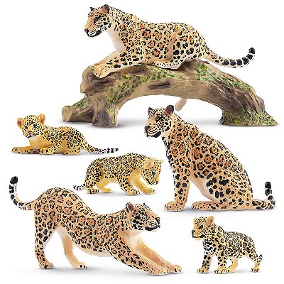 CONJUNTO DE ONÇA-PINTADA TOYMANY 7 FIGURAS REALISTAS MINIATURAS COLECIONÁVEIS