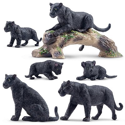 CONJUNTO DE ONÇA-PINTADA PRETA TOYMANY 7 FIGURAS REALISTAS MINIATURAS COLECIONÁVEIS