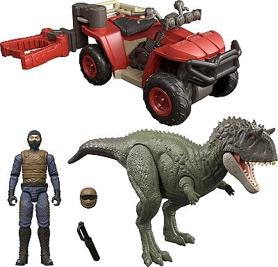 EKRIXINATOSAURUS MATTEL PACOTE DE CAPTURA COM QUADRICICLO JURASSIC WORLD DINOSSAURO ARTICULADO
