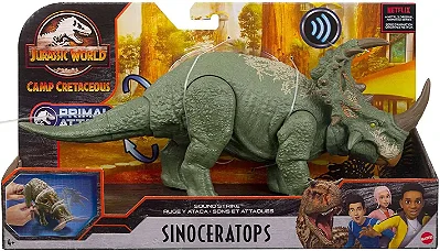 SINOCERATOPS MATTEL VERDE SOUND STRIKE CAMP CRETACEOUS JURASSIC WORLD DINOSSAURO ARTICULADO [USADO]
