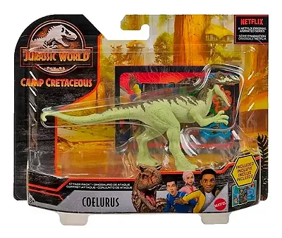 COELURUS MATTEL ATTACK PACK PRIMAL ATTACK CAMP CRETACEOUS DINOSSAURO CARNÍVORO ARTICULADO [USADO]
