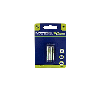 Pilhas Recarregáveis 1.2V AAA 1000mah Green - 2 Unidades