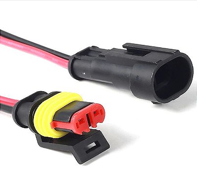 Conector com Cabo Automotivo Elétrico Selado A Prova D'água Macho + Fêmea 2 Vias