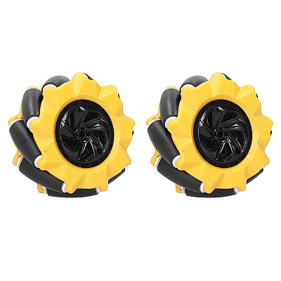 Kit de 2 Rodas Omnidirecionais Mecanum Amarelas 80mm