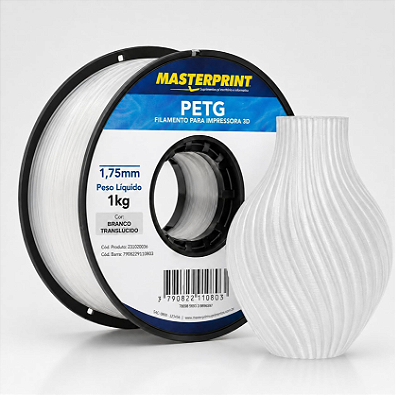 Filamento PETG Masterprint 1Kg 1.75mm Branco Translúcido
