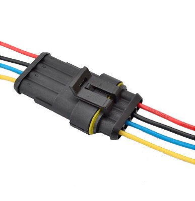 Conector com Cabo Automotivo Elétrico Selado A Prova D'água Macho + Fêmea 4 Vias