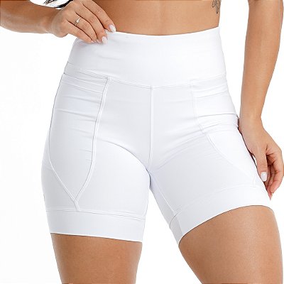 Bermuda de Compressão Feminina Onnze Sports 4 Bolsos para Corrida Branca