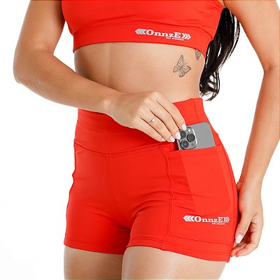 Short Curto de Compressão Feminino Onnze Sports para Corrida e Treino Vermelho