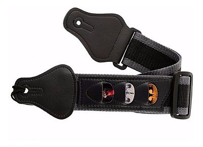 Alça Correia Para Violão Guitarra Com Porta Paletas + 3 Palhetas
