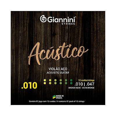 Encordoamento Violão 12 Cordas Aço Giannini Acústico