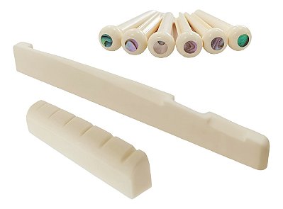 Nut E Rastilho 76mm Osso Natural Violão Aço Nylon + Pinos Madre