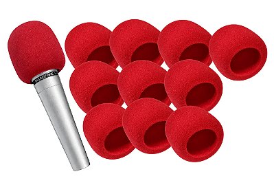 Espuma Para Microfone Grande Uso Profissional Vermelha 10un.