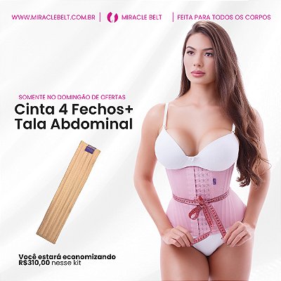 Kit - Cinta Faixa 4 fechos ROSA + Tala Abdominal