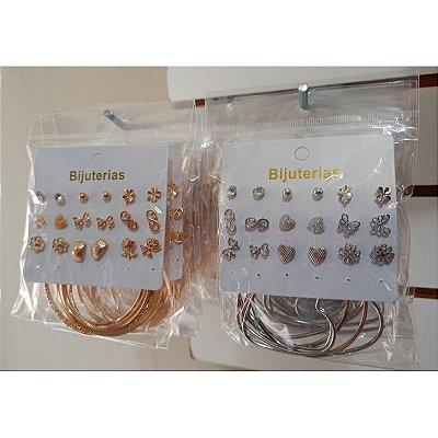 Cartela de Brincos Com 12 pares de brinquinho e argolas banhado a prata 925