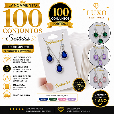 👉 Kit com 100 Conjuntos de Colar e Brincos - Semi Joias Banhadas a Ouro e Prata com Garantia 💎