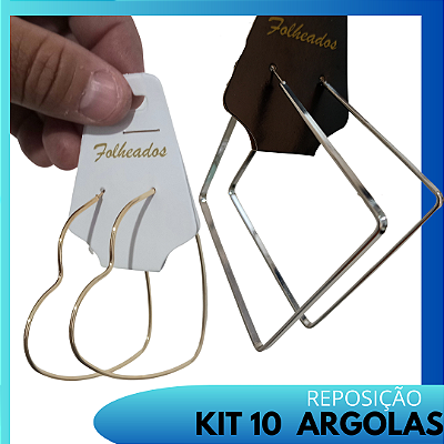kit com 10 argolas Banhada a Ouro e Prata