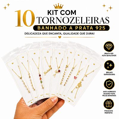 Kit 10 Tornozeleiras Femininas Sortidas Luxo Douradas Prateadas e Mistas para Revenda