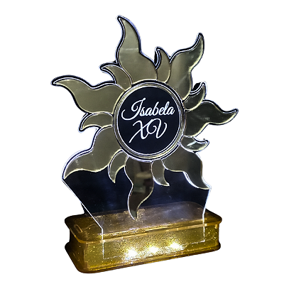 Topo de Bolo LED Rapunzel - Sol Enrolados em Acrílico Espelhado