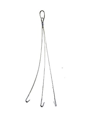 Cabo de Vaso 60cm Prata 3 Ganchos de Aço Suporte de Planta