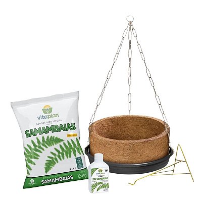 Kit Vaso Nutricoco 04 Completo Suspenso Para Samambaia + Fert Líquido 140ml + Terra Especial 2kg