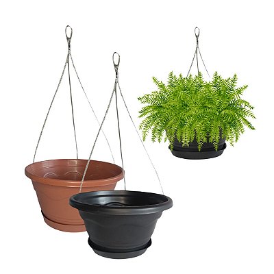 Kit Vaso Suspenso 01 De Plástico de 2 Litros Com Prato e Cabo de Aço 40cm