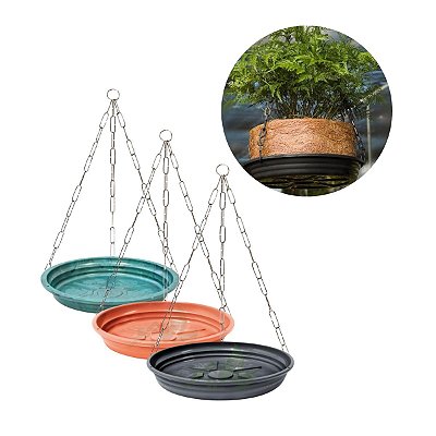 Kit Suporte Para Pendurar Vaso Pequeno - Prato 17cm + Corrente 44cm