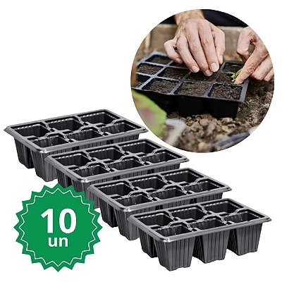 Kit 10 Bandeja de Muda 06 Células PP Preto - Nutriplan