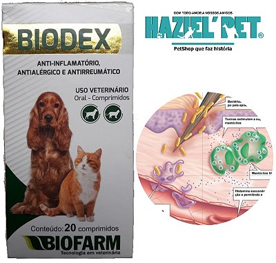 Biodex 20 comprimidos biofarm antiinflamatório para cães cachorro gato