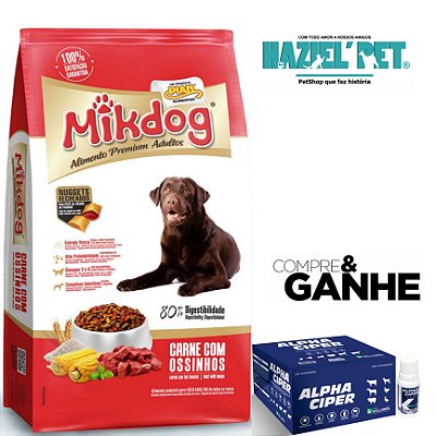 Ração Mikdog Carne com Ossinhos Premium 10 kg + Brinde