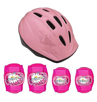 KIT SEGURANÇA INFANTIL CAPACETE + JOELHEIRA + COTOVELEIRA ROSA TAM P