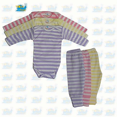 Kit com 3 Bodies + 3 Mijões Listradinhos Sortidos - Feminino