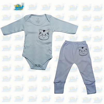 Conjunto Body + Calça com Bordado de Animais