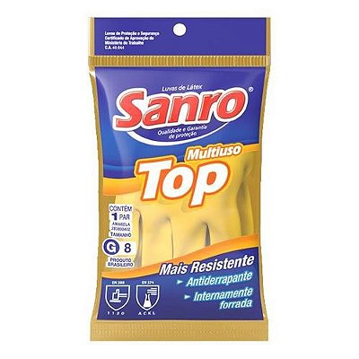 SANRO - Luva Mão Látex Forr Am 08CM Top (M)