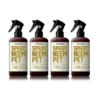 Kit 4 Spray Neem Pet Repelente para Cachorro e Gato 180ml Openeem