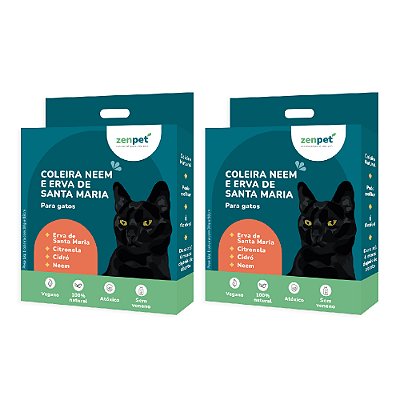 Kit 2 Coleira Natural Neem e Erva Santa Maria Gatos Zenpet