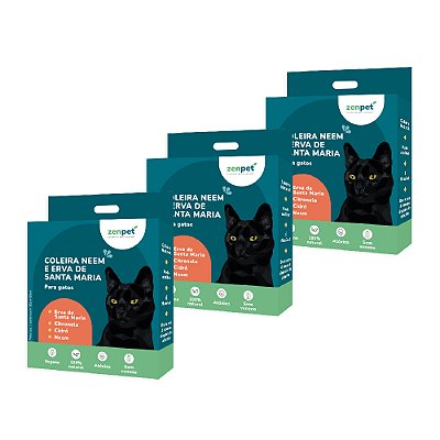 Kit 3 Coleira Natural Neem e Erva Santa Maria Gatos Zenpet