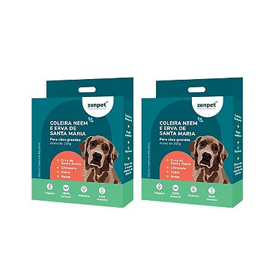 Kit com 2 Coleiras Naturais com Neem e Erva-Santa-Maria para Cães Grandes | Zenpet