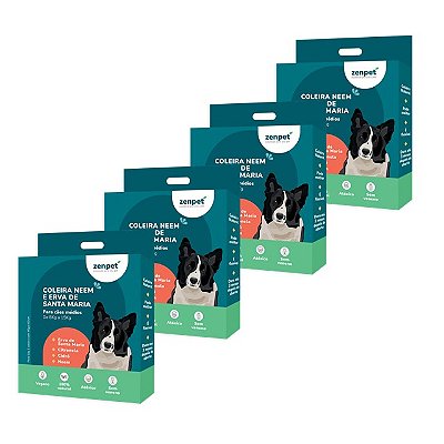 Kit com 4 Coleiras Naturais com Neem e Erva-Santa-Maria para Cães Médios | Zenpet