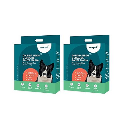 Kit com 2 Coleiras Naturais com Neem e Erva-Santa-Maria para Cães Médios | Zenpet