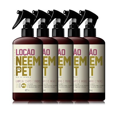 Kit 5 Loção Neem Pet 180ml Limpeza para Cachorro e Gato Openeem